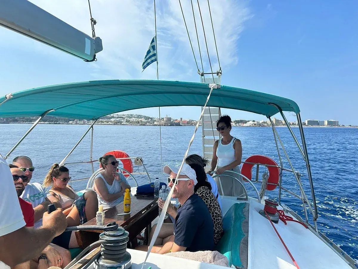 Guests enjoying an all-inclusive day boat trip in Rhodes